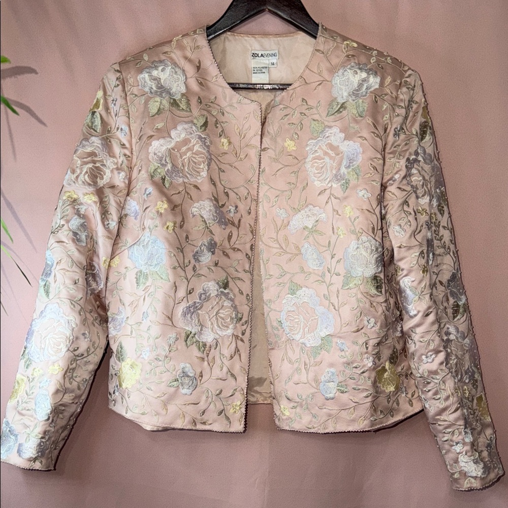 Vintage Zola Jane Pale Pink Floral Quilted Bomber Jacket